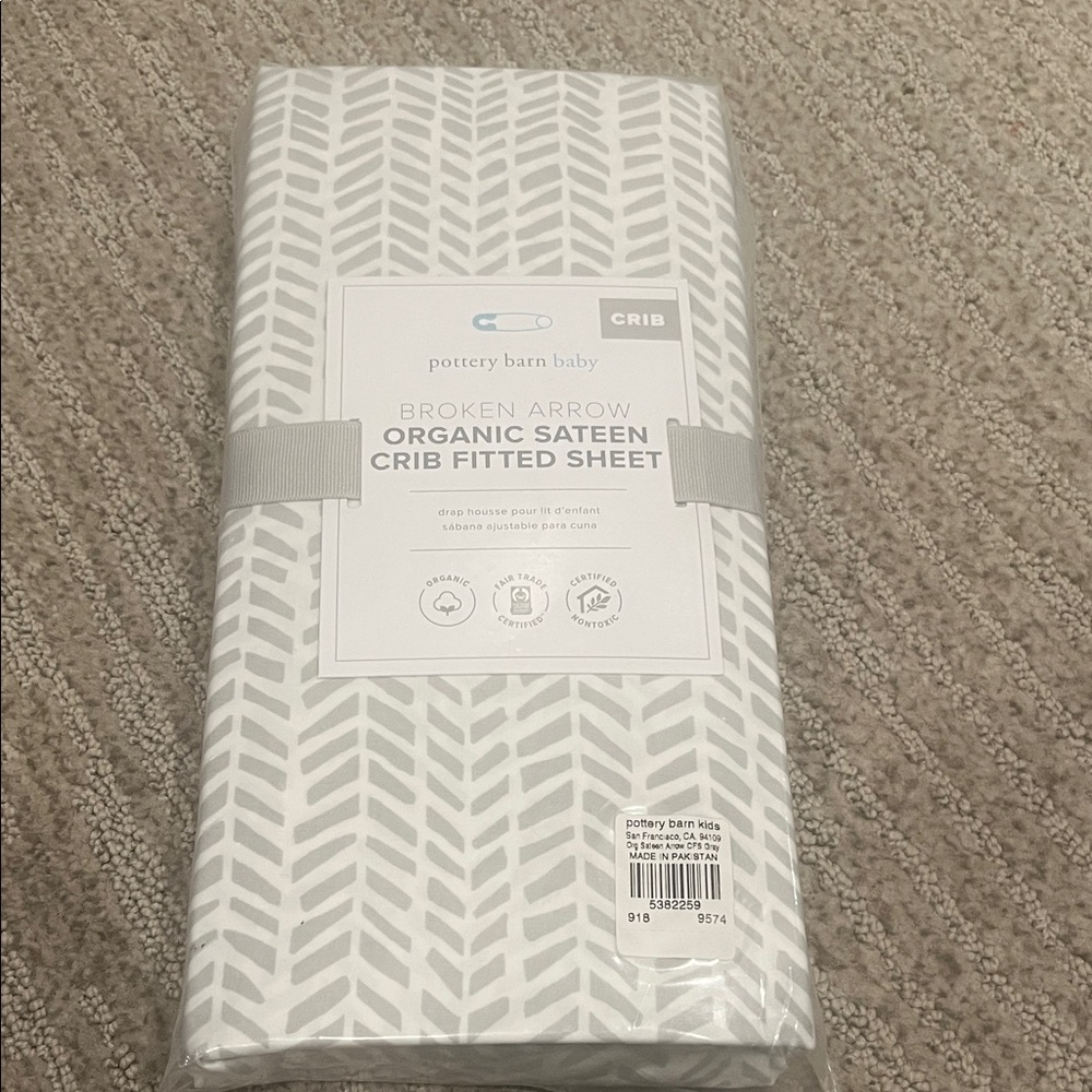 Pottery Barn |Baby Crib Fitted Sheet | Broken Arrow (Grey)  NWT